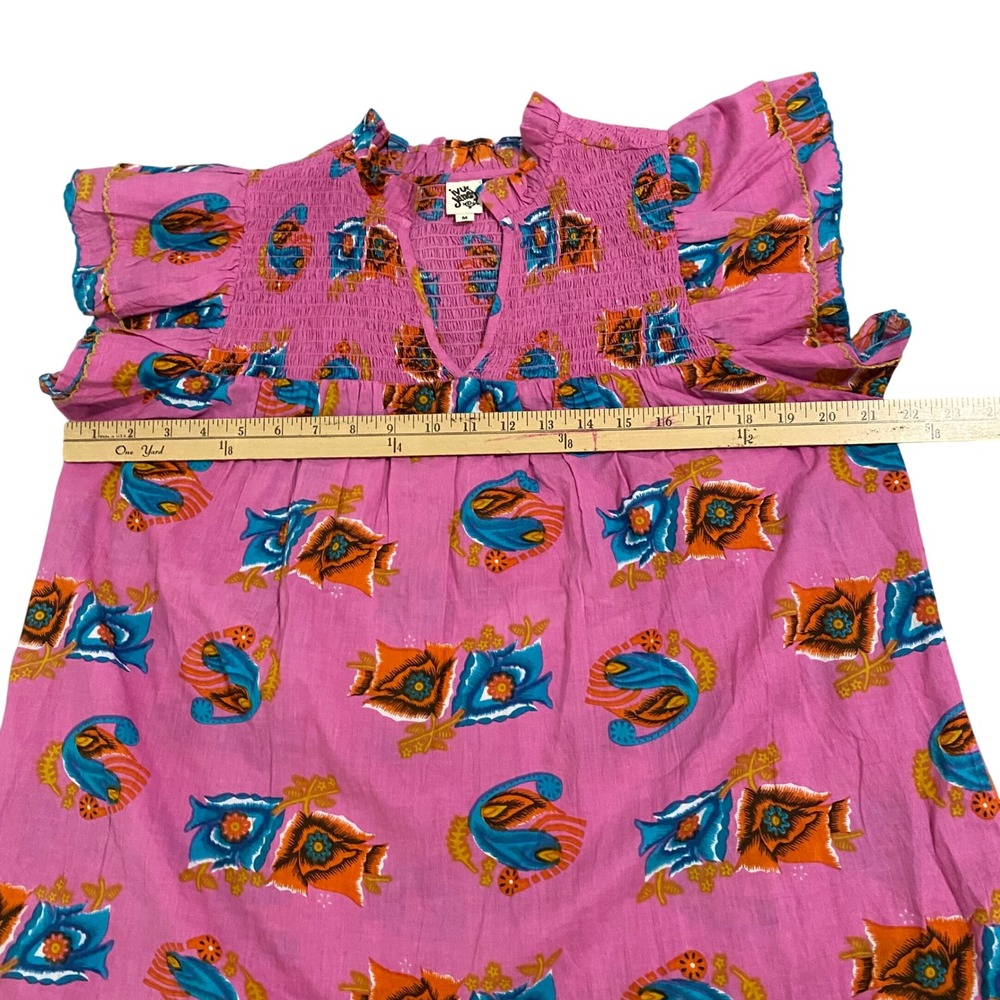Ivy Jane Pink Abstract Floral Smocked Ruffle Sleeve Cotton Blouse 641370 M - Picture 7 of 8